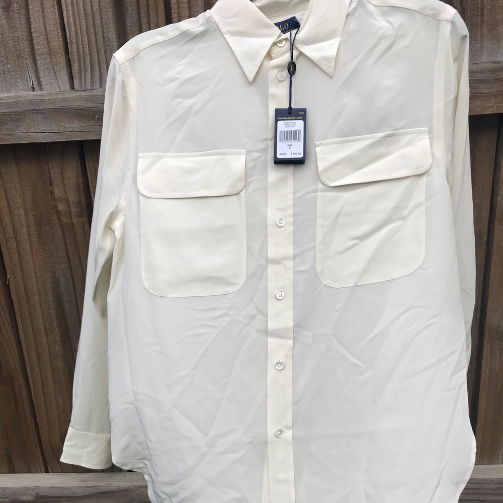 Polo by Ralph Lauren Silk Button Down Shirt Retro Deadstock Preppy Dressy - Picture 7 of 11